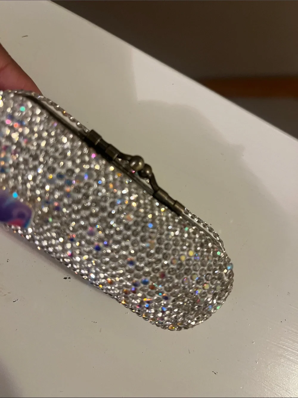 Vintage Crystal Rhinestone Lipstick Holder- Silver